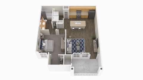 Floor plan for 1 bed, 1 bath, 731 sqft